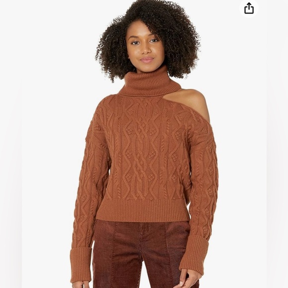 PAIGE Sweaters - PAIGE Women's Cropped Cable Knit Turtle Neck Shoulder Baring in Argan Oil
